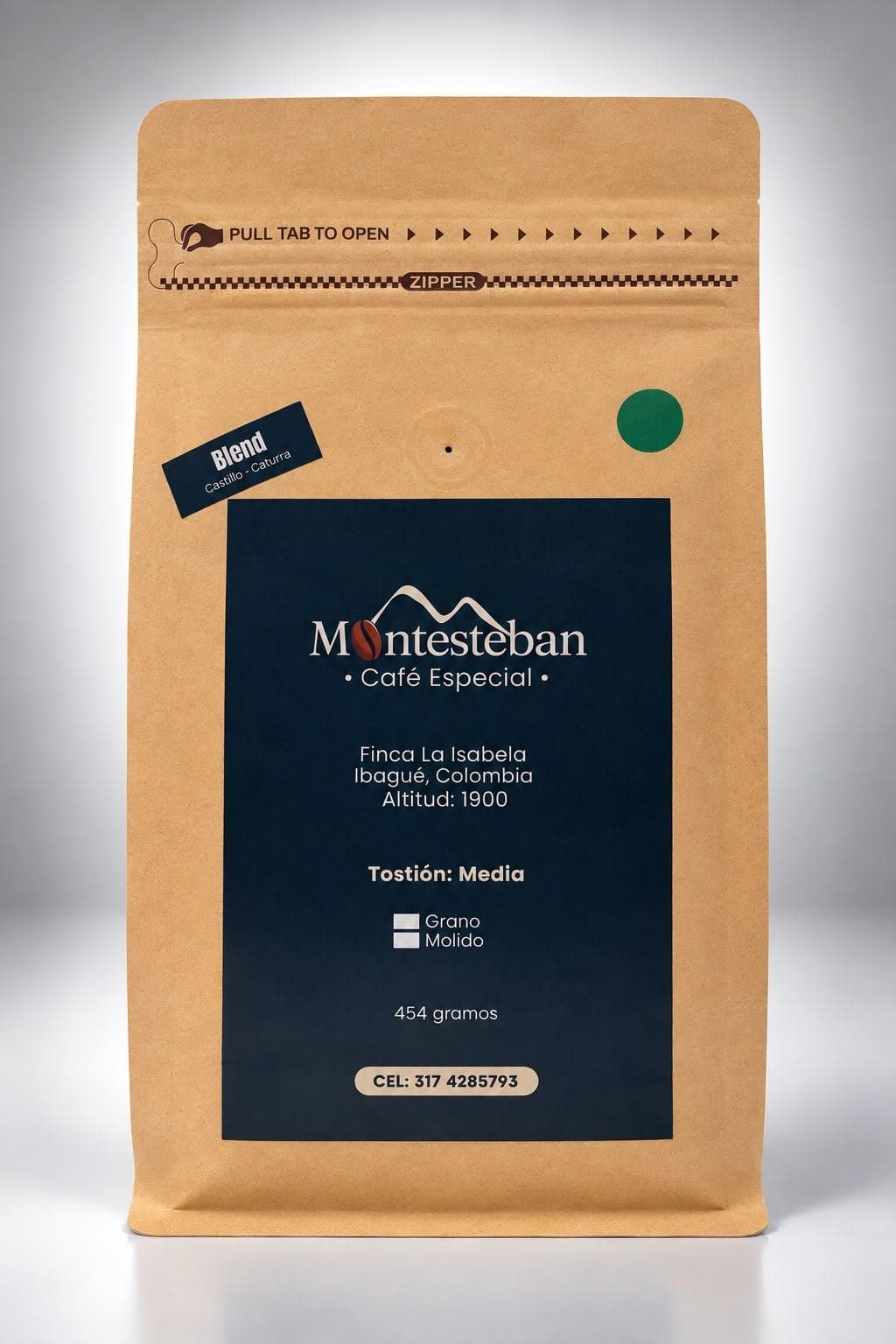 Empaque de café especial Blend Castillo y Caturra Montesteban.