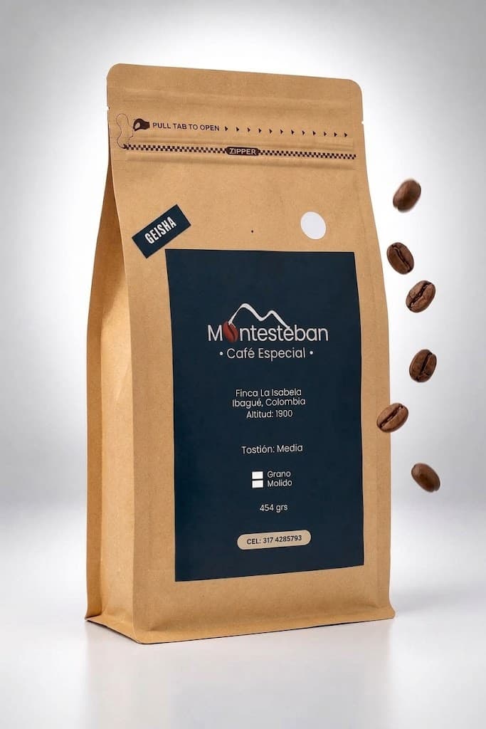 Empaque de café especial Geisha Montesteban.